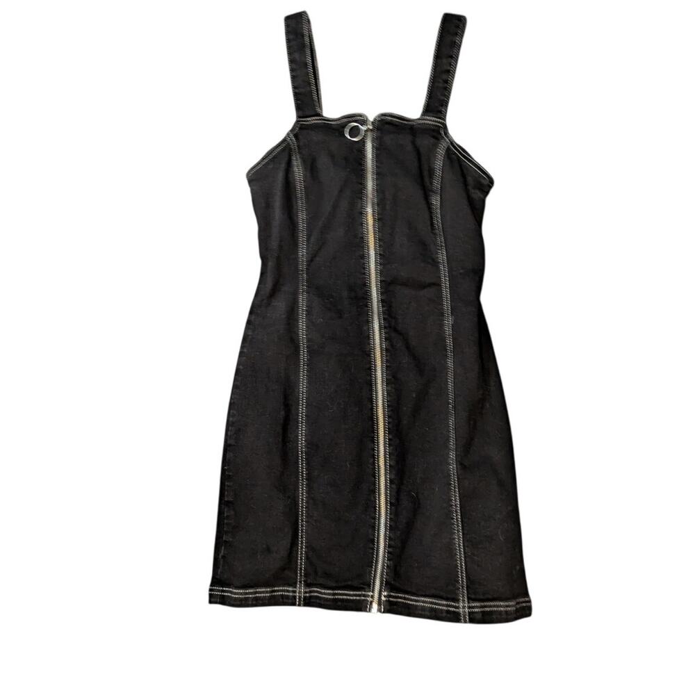 TOPSHOP Stretch Denim Zip Dress In Washed Black Size 6